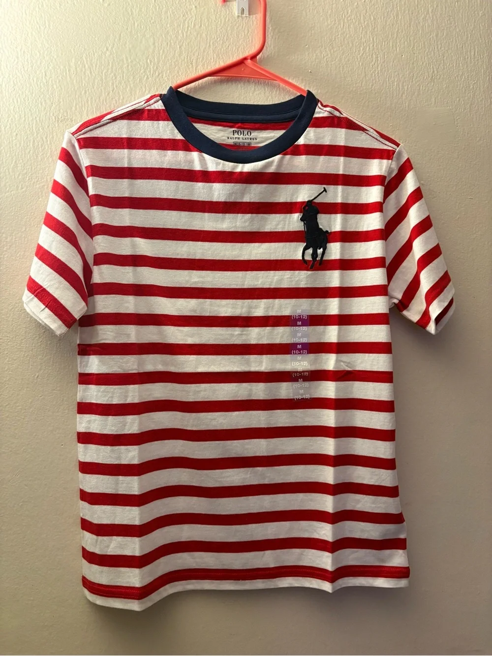 Polo by Ralph Lauren Red & White Striped Tee with Navy Pony